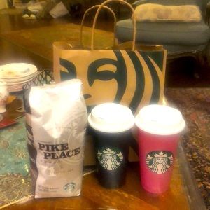 2 New Coffee Cups+ Pike Place Roast Coffee